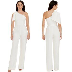Dress the Population Tiffany One-Shoulder Jumpsuit Women's XXL Off White Bow NWT